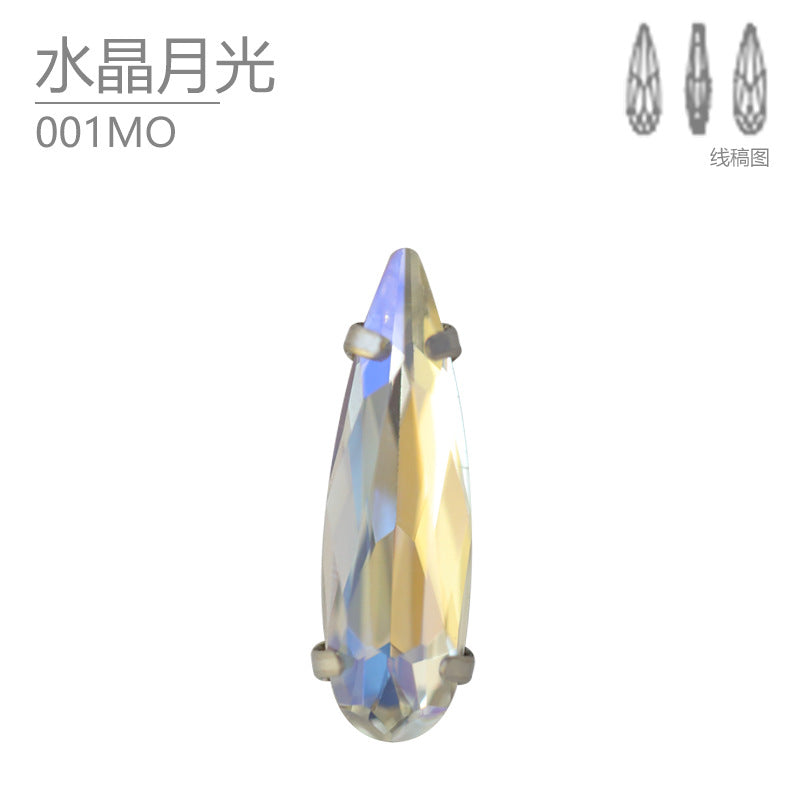 Cross-border hot-selling, long water drop claw drill electroplating, crystal glass drill DIY mobile phone case jewelry clothing accessories drill