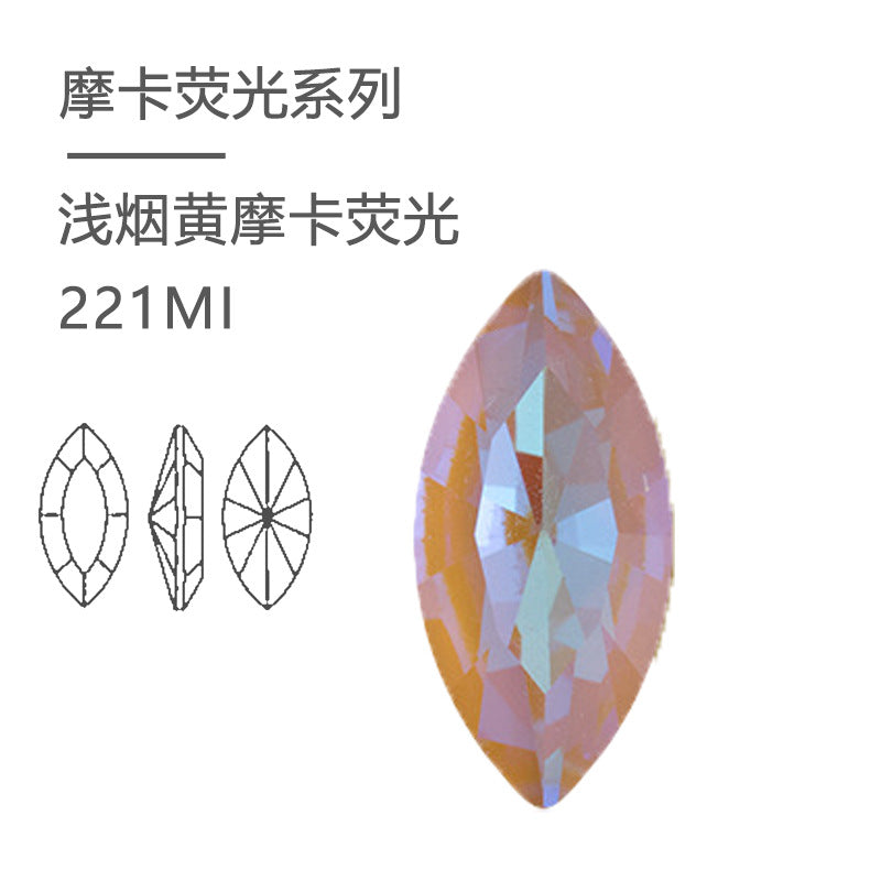 Cross-border hot-selling high-quality imitation Austrian K9 horse eye mocha fluorescent pointed bottom crystal diamond DIY nail art self-adhesive jewelry accessories