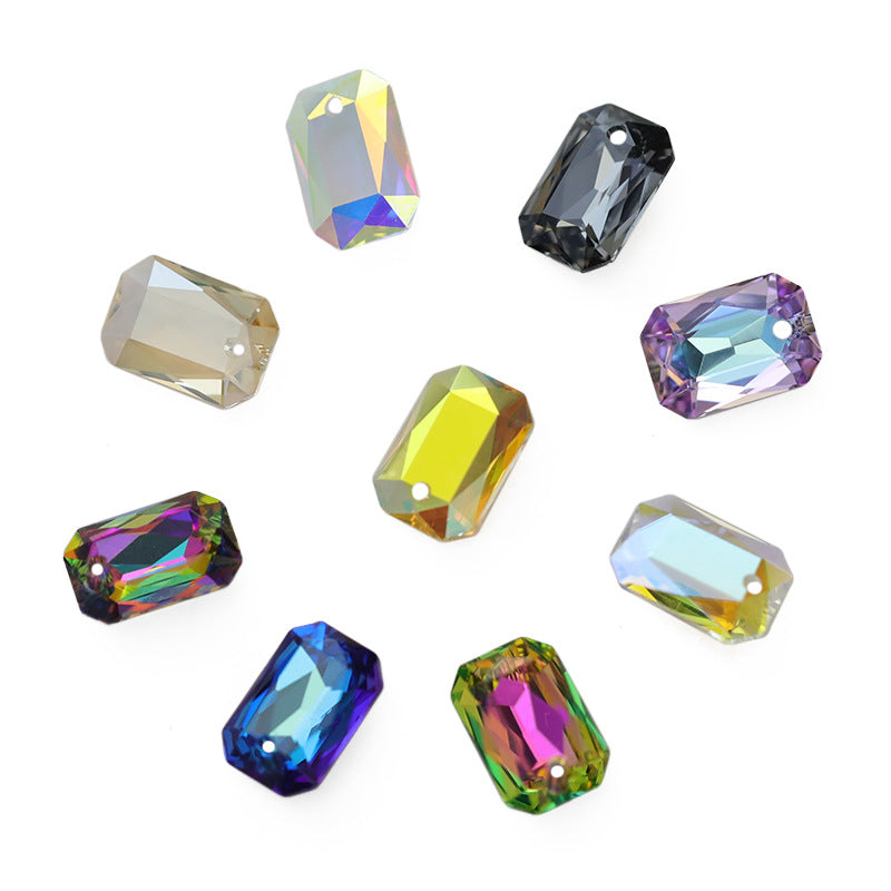 Cross-border hot-selling, rectangular octagonal single-hole crystal pendant, high-end jewelry, jewelry material DIY necklace, earrings accessories.