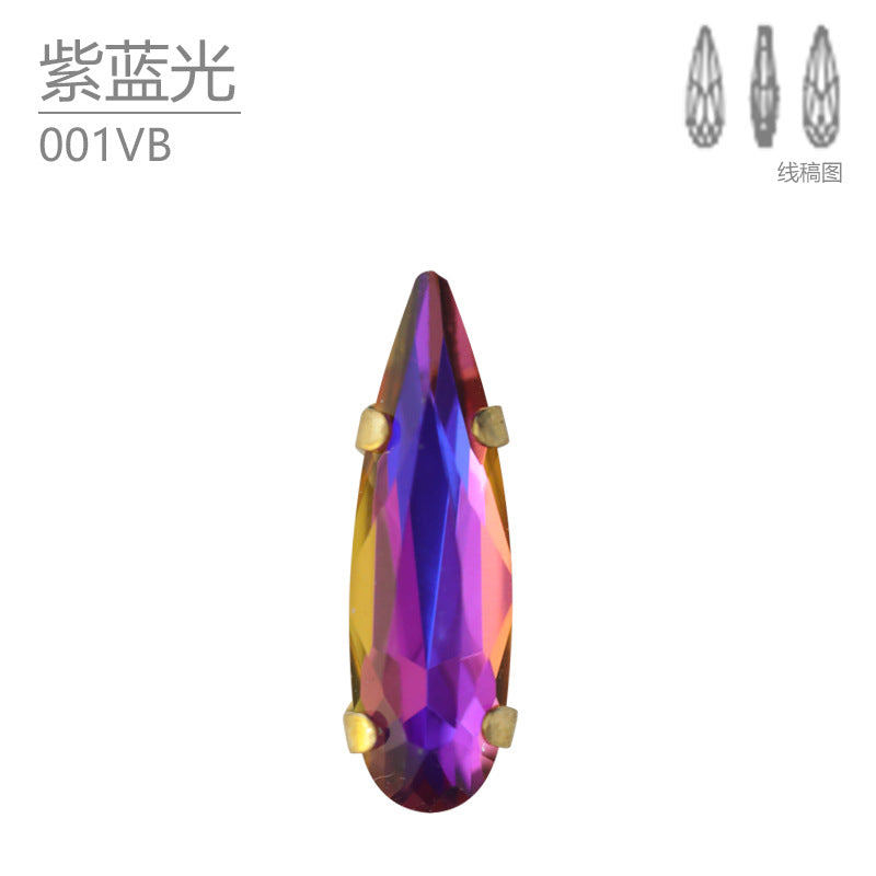 Cross-border hot-selling, long water drop claw drill electroplating, crystal glass drill DIY mobile phone case jewelry clothing accessories drill