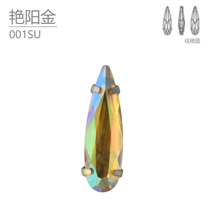 Cross-border hot-selling, long water drop claw drill electroplating, crystal glass drill DIY mobile phone case jewelry clothing accessories drill