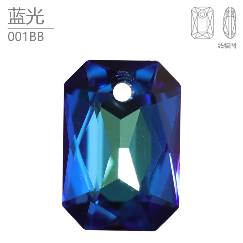 Cross-border hot-selling, rectangular octagonal single-hole crystal pendant, high-end jewelry, jewelry material DIY necklace, earrings accessories.