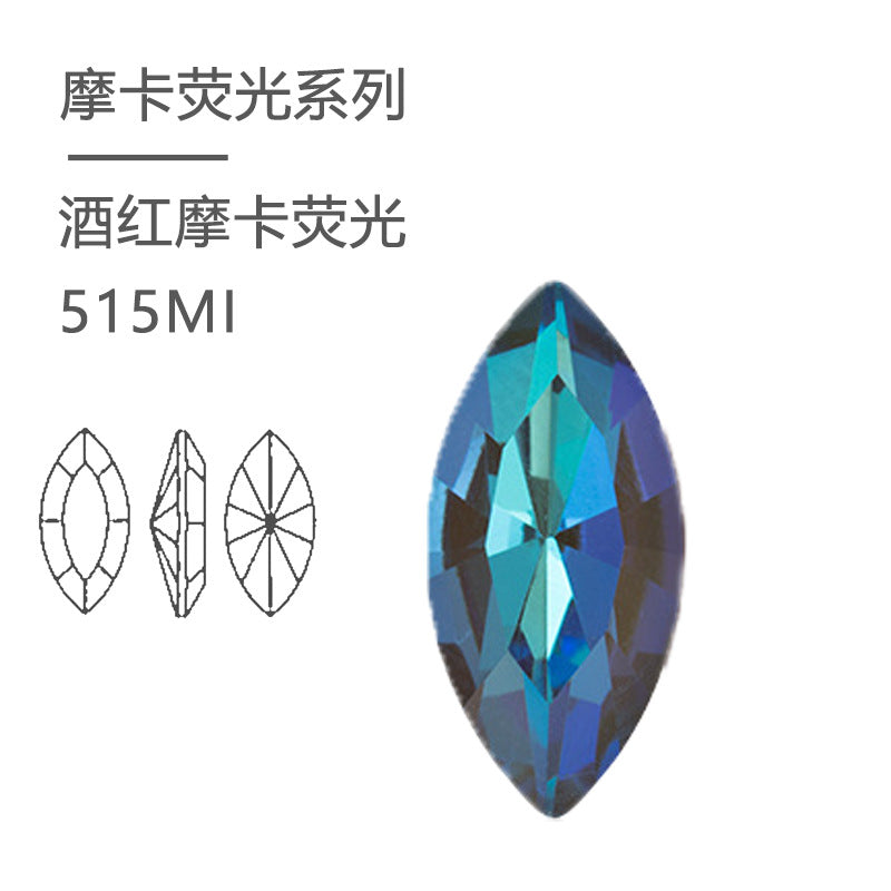 Cross-border hot-selling high-quality imitation Austrian K9 horse eye mocha fluorescent pointed bottom crystal diamond DIY nail art self-adhesive jewelry accessories