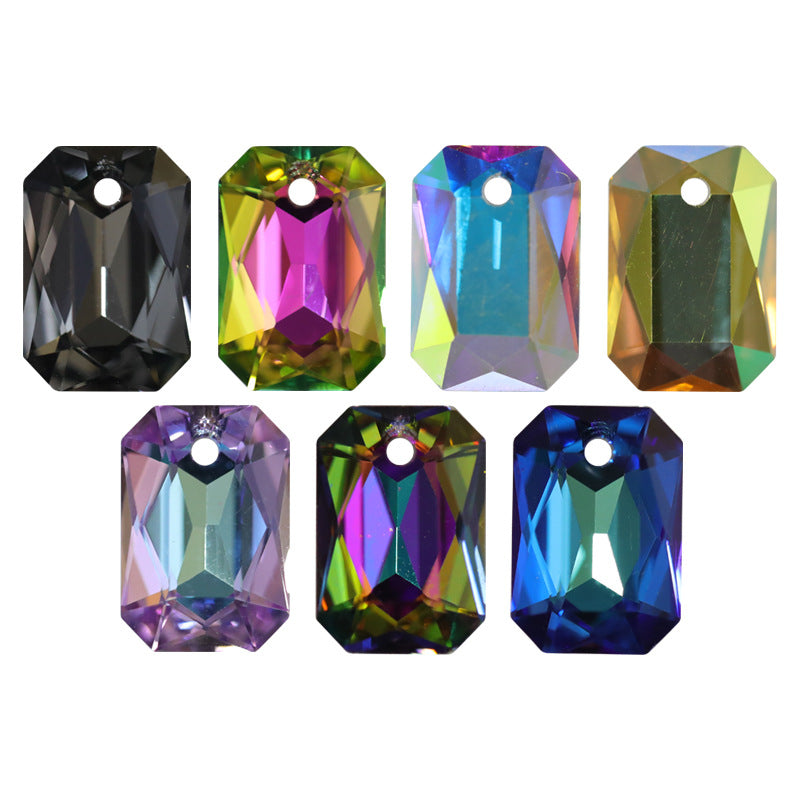 Cross-border hot-selling, rectangular octagonal single-hole crystal pendant, high-end jewelry, jewelry material DIY necklace, earrings accessories.