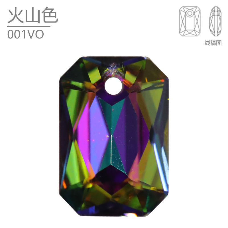 Cross-border hot-selling, rectangular octagonal single-hole crystal pendant, high-end jewelry, jewelry material DIY necklace, earrings accessories.