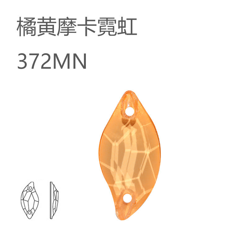 Cross-border hot-selling, double-hole leaf willow leaf flat buckle imitation Austrian flat bottom hand-sewn drill electric light neon crystal clothing accessories