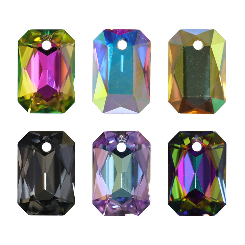 Cross-border hot-selling, rectangular octagonal single-hole crystal pendant, high-end jewelry, jewelry material DIY necklace, earrings accessories.