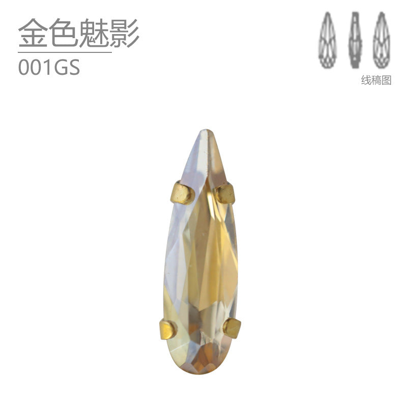 Cross-border hot-selling, long water drop claw drill electroplating, crystal glass drill DIY mobile phone case jewelry clothing accessories drill