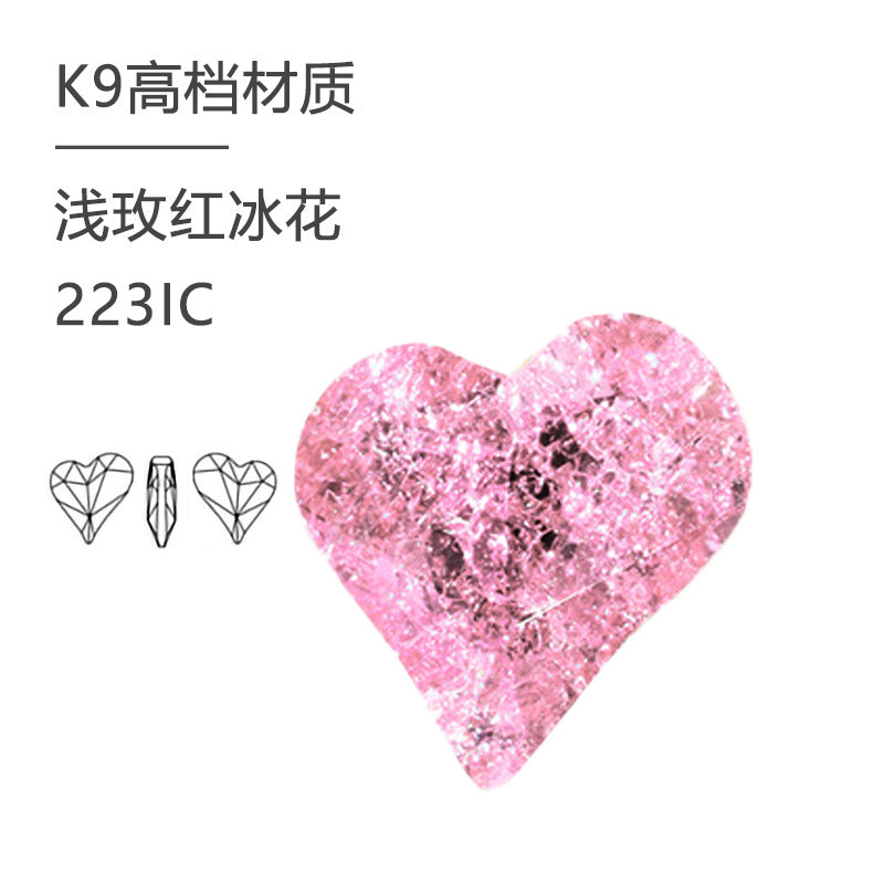 Factory direct sales, crooked peach heart ice flower, special-shaped pointed bottom crystal diamond DIY jewelry, clothing accessories, popcorn stone